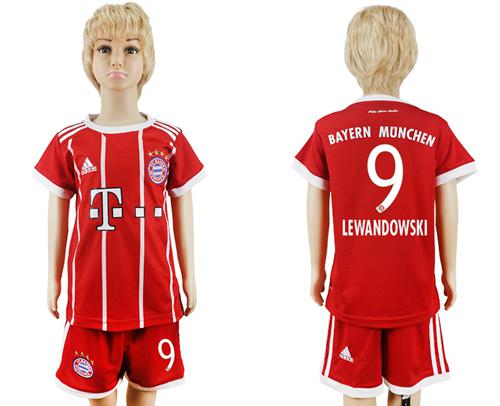 Bayern Munchen #9 Lewandowski Home Kid Soccer Club Jersey - Click Image to Close